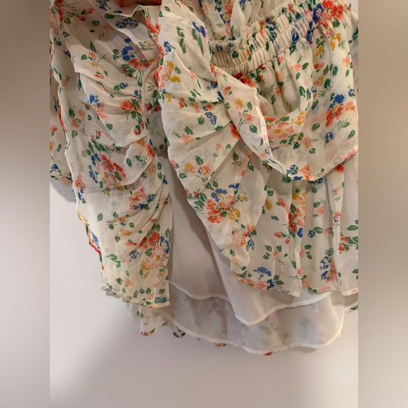 LoveShackFancy SILK Cream Floral Mini Dress Long Sleeve with Tiered Skirt - Picture 4 of 10